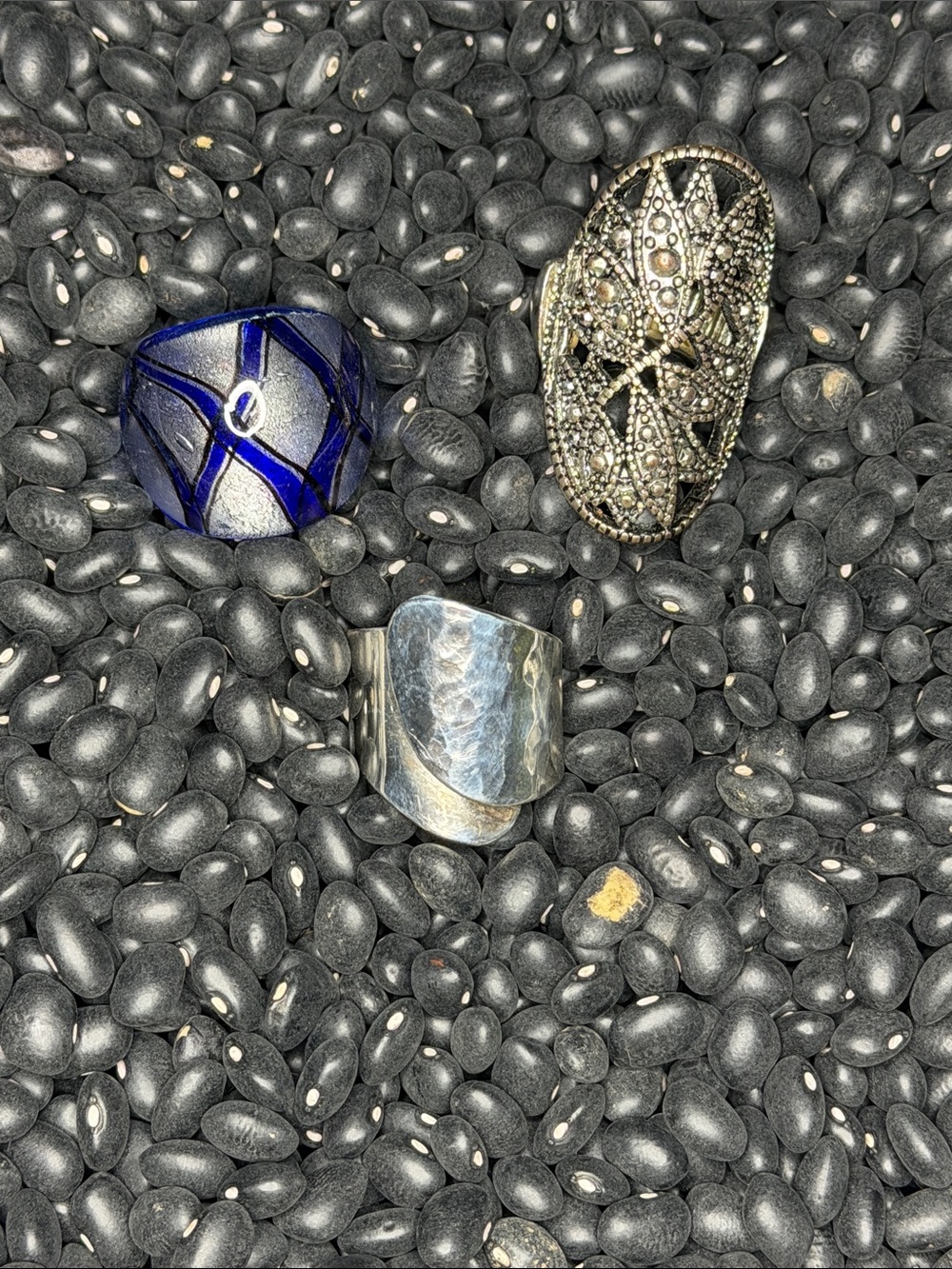 Set of 3 rings Blue and Silver Women's Statement Ring Set - Unbranded